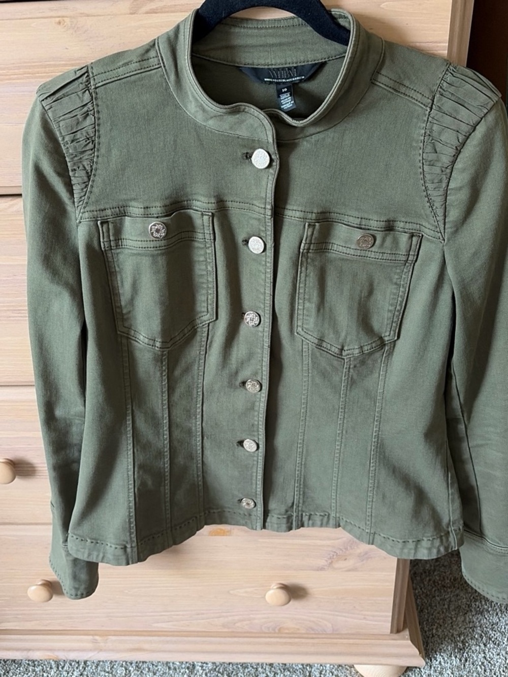White House Black Market Olive Green Military-Style Jean Jacket